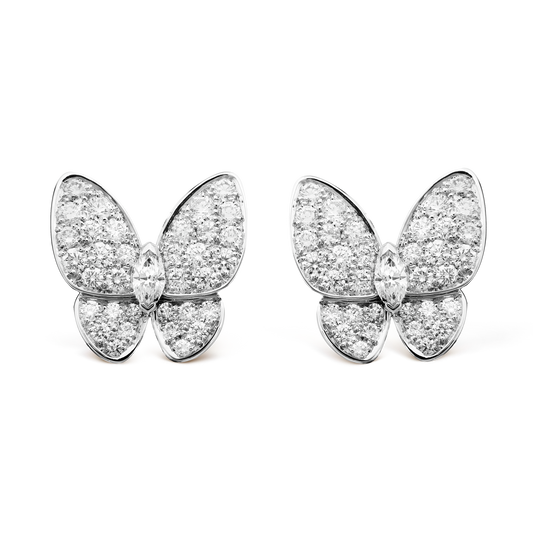 18K Celestial Two Butterfly Diamonds Earrings