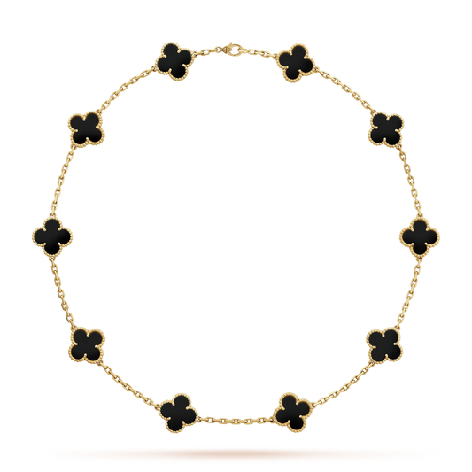 18K Celestial Vintage Alhambra Black 10 Motifs Clover Necklace