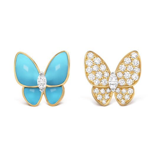 18K Celestial Two Butterfly Turquoise Earrings