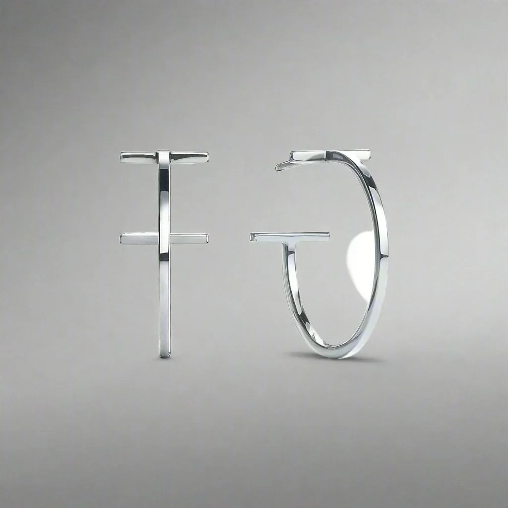 18K Celestial T Hoop Earrings