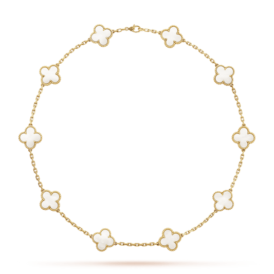 18K Celestial Vintage Alhambra Pearl 10 Motifs Necklace