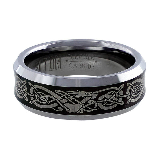 Men's Tungsten Carbide Band with Celtic Knots & Dragons