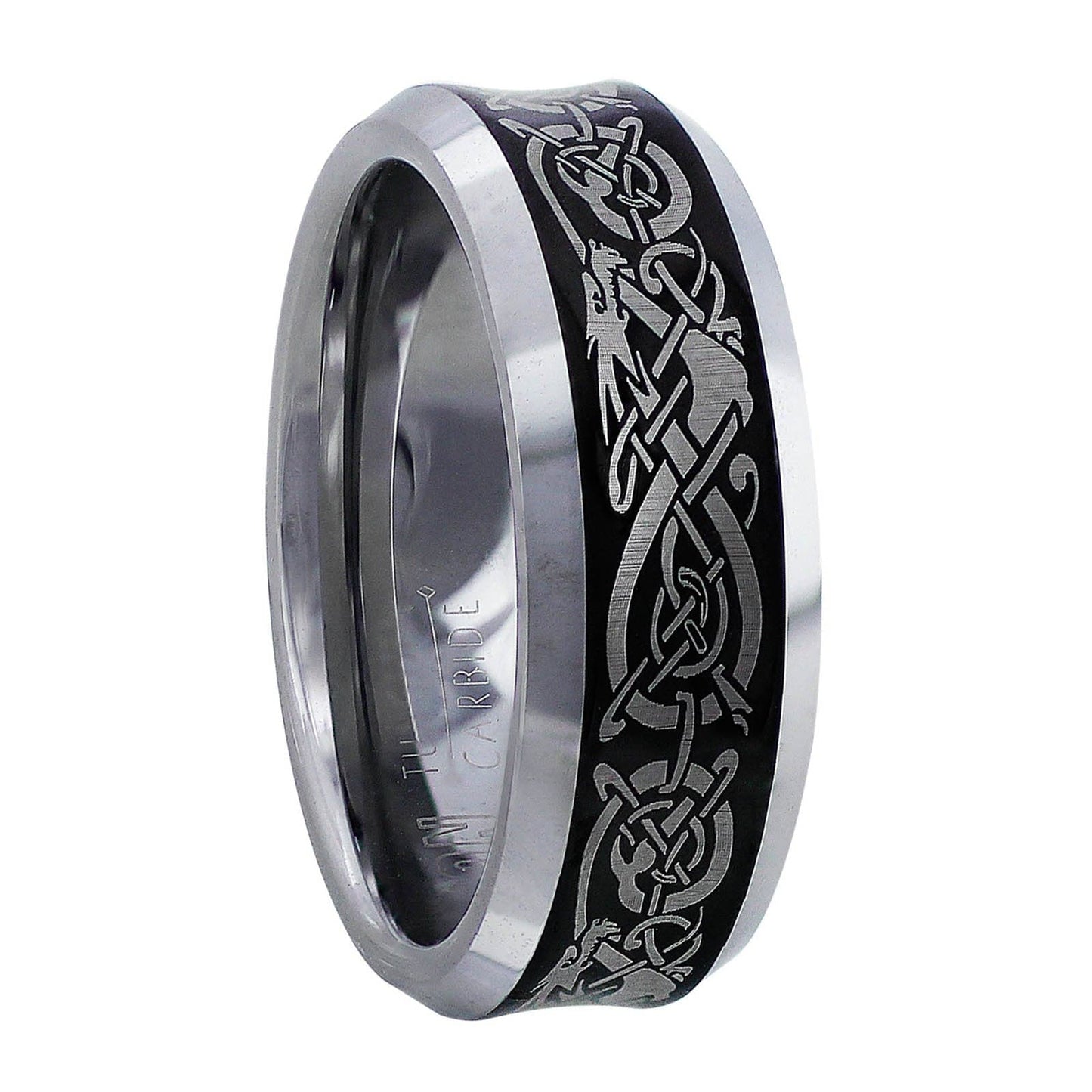 Men's Tungsten Carbide Band with Celtic Knots & Dragons