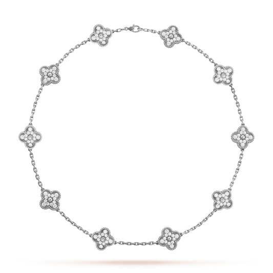 18K Celestial Vintage Alhambra Diamonds 10 Motifs Necklace