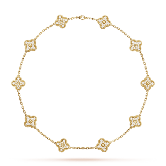 18K Celestial Vintage Alhambra Diamonds 10 Motifs Necklace