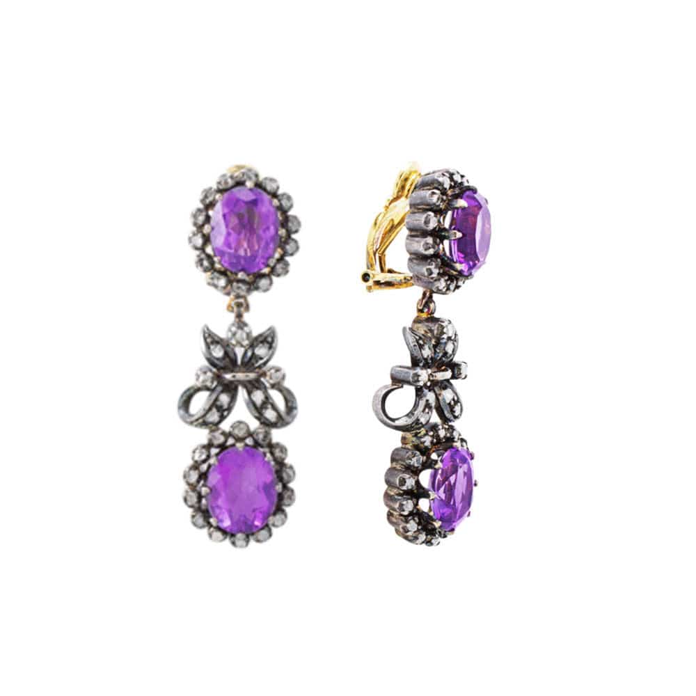 9kt Gold and Silver Victorian Silver Diamond Amethyst Necklace & Earrings