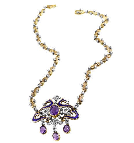 9kt Gold and Silver Victorian Silver Diamond Amethyst Necklace & Earrings