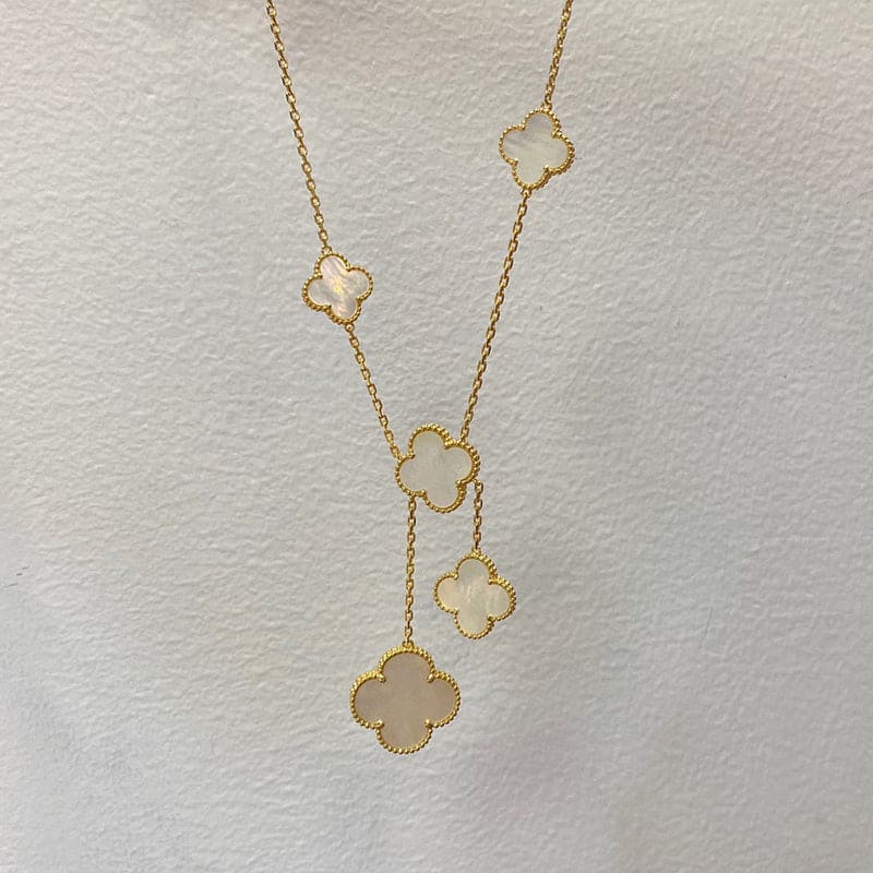 18K Celestial Magic Alhambra Six Pearls Motifs Clover Necklace