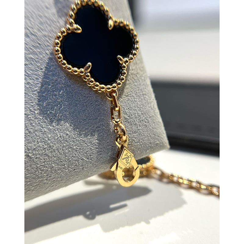 18K Celestial Vintage Alhambra Five Motifs Clover Onyx Bracelet