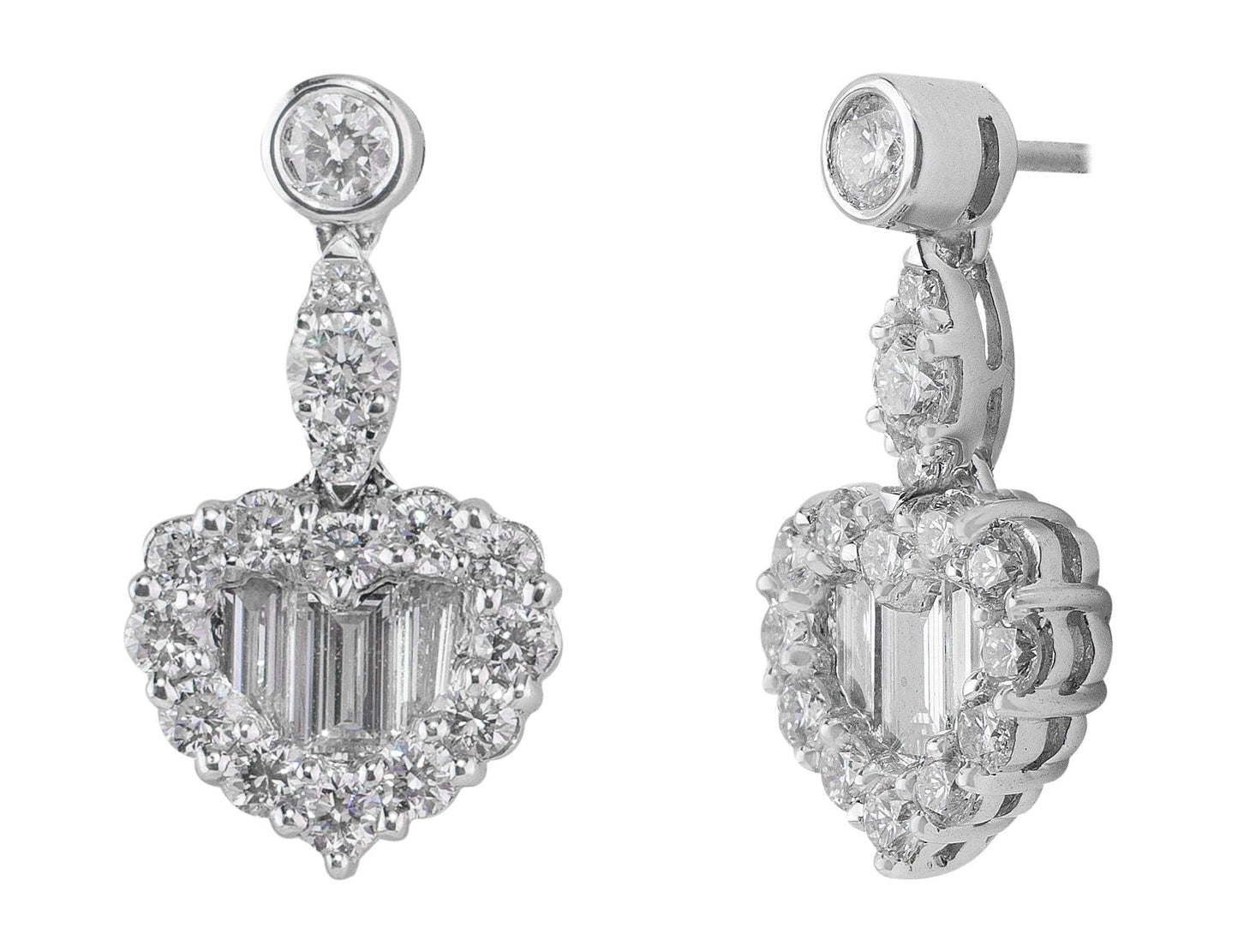 18k White Gold 2ct Heart-Shaped Diamond Earrings