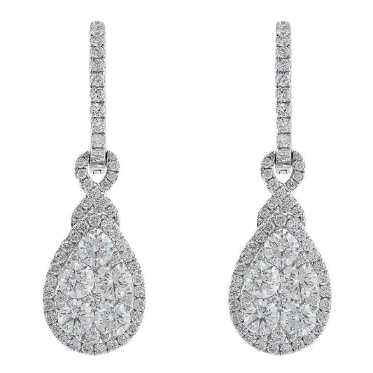 18k White Gold Diamond Cluster Teardrop Earrings