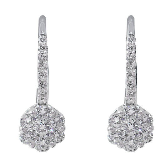 18k White Gold Diamond Flower Lever Back Earrings