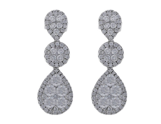 18kt White Gold Triple Motif Diamond Earrings