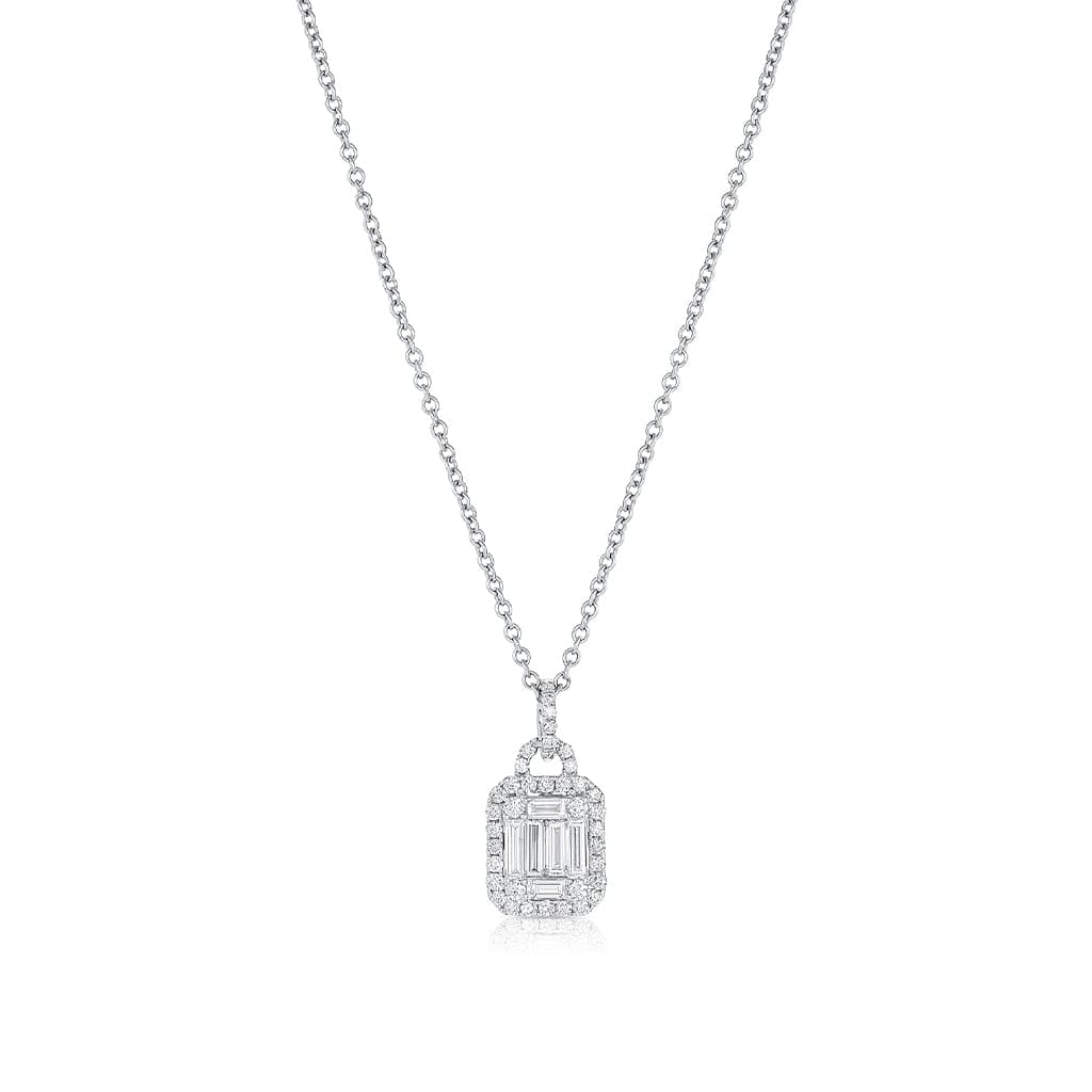 18K WHITE GOLD BAGUETTE AND RBC DIAMOND PENDANT
