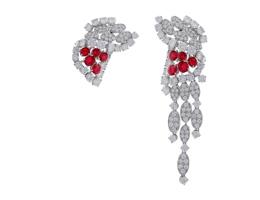 Estate 18kt White Gold Burmese Unheated Ruby & Diamond Earrings
