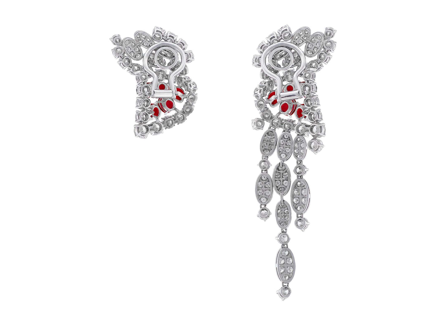 Estate 18kt White Gold Burmese Unheated Ruby & Diamond Earrings