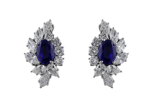 18k White Gold Unheated Burmese Sapphire Earrings