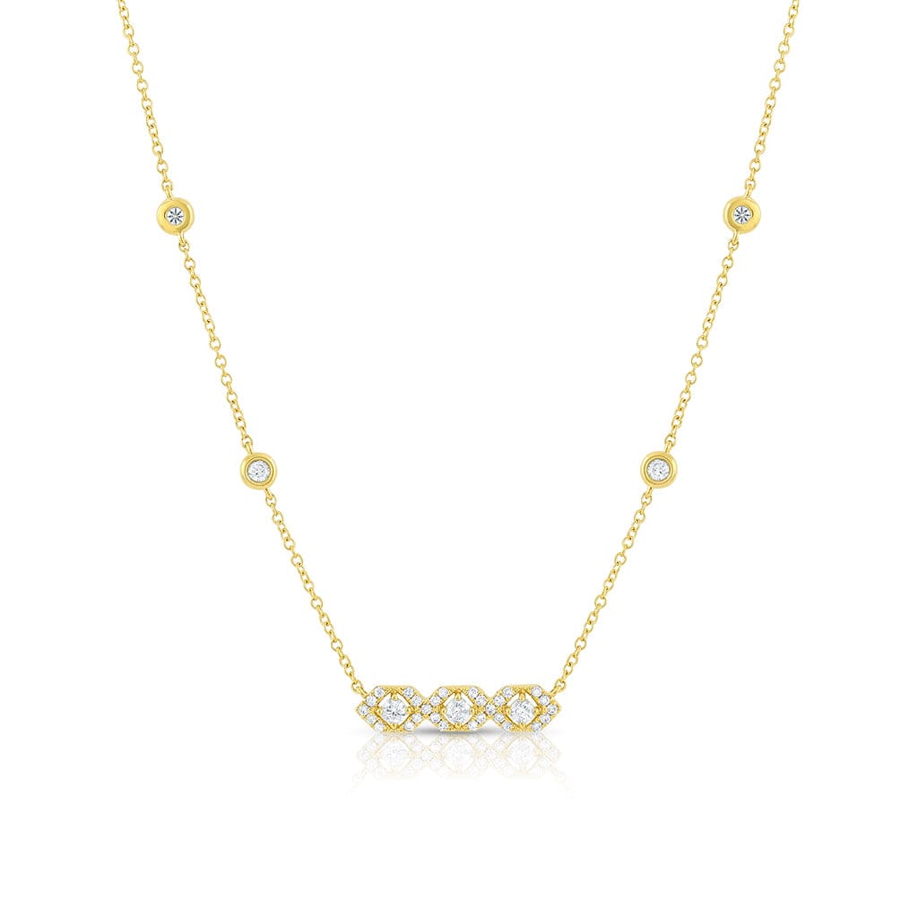 18K Yellow Gold Diamond 3 Hexagon Bar Pendant Necklace