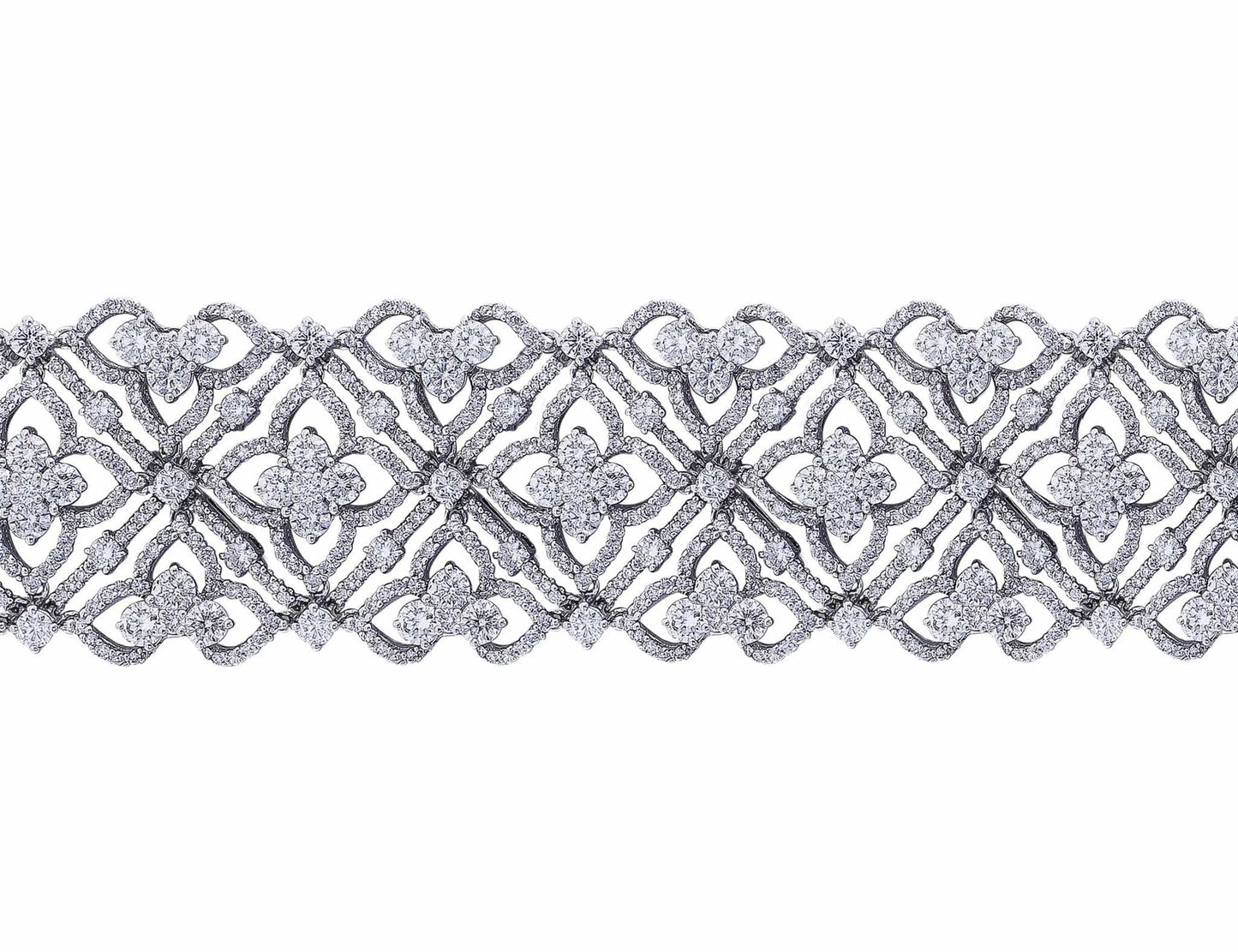 18k White Gold Wide Lace Diamond Bracelet
