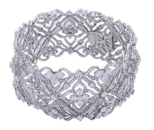 18k White Gold Wide Lace Diamond Bracelet