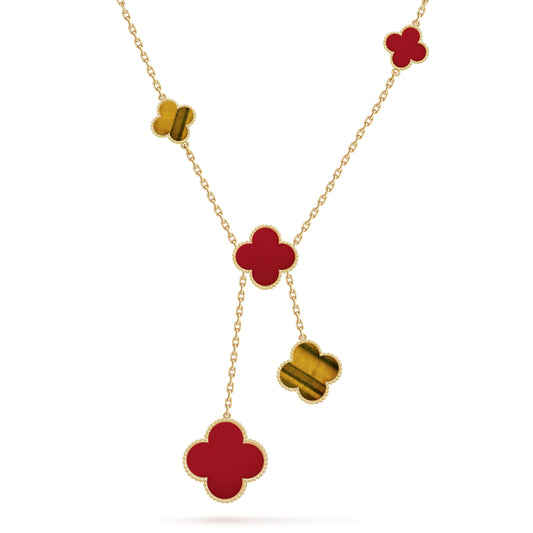 18K Celestial Magic Alhambra Six Motifs Carnelian Clover Necklace