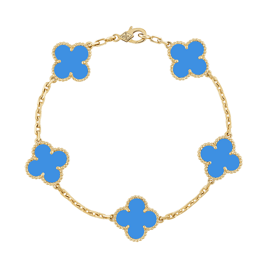 18K Celestial Vintage Alhambra Five Motifs Agate Clover Bracelet