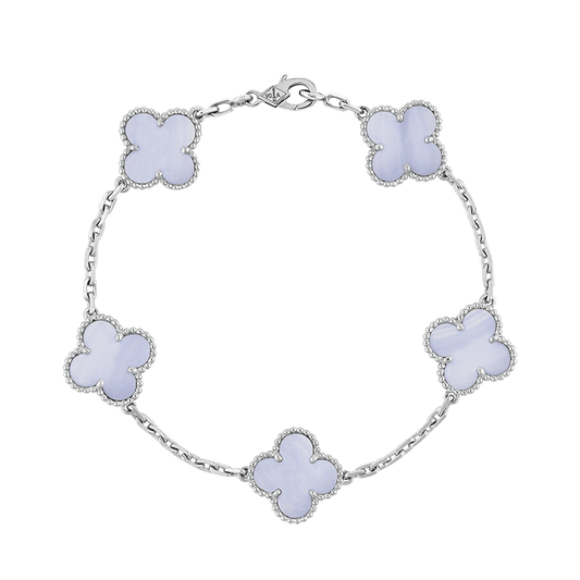 18K Celestial Vintage Alhambra Five Motifs Chalcedony Clover Bracelet