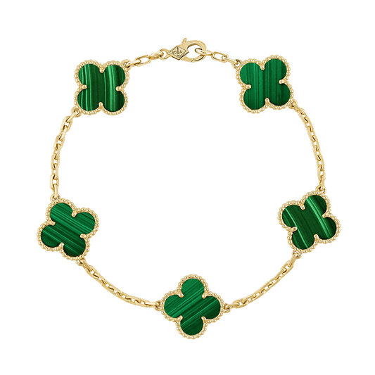 18K Celestial Vintage Alhambra Five Motifs Malachite Clover Bracelet