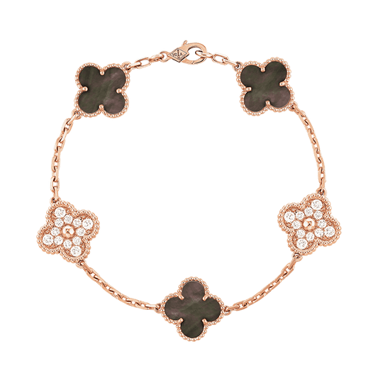 18K Celestial Vintage Alhambra Five Motifs Pearl Bracelet