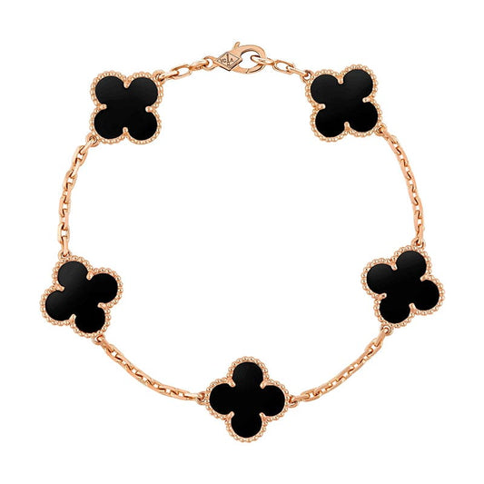 18K Celestial Vintage Alhambra Five Motifs Clover Onyx Bracelet
