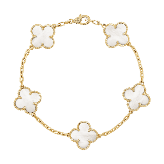 18K Celestial Vintage Alhambra Five Motifs Pearl Bracelet