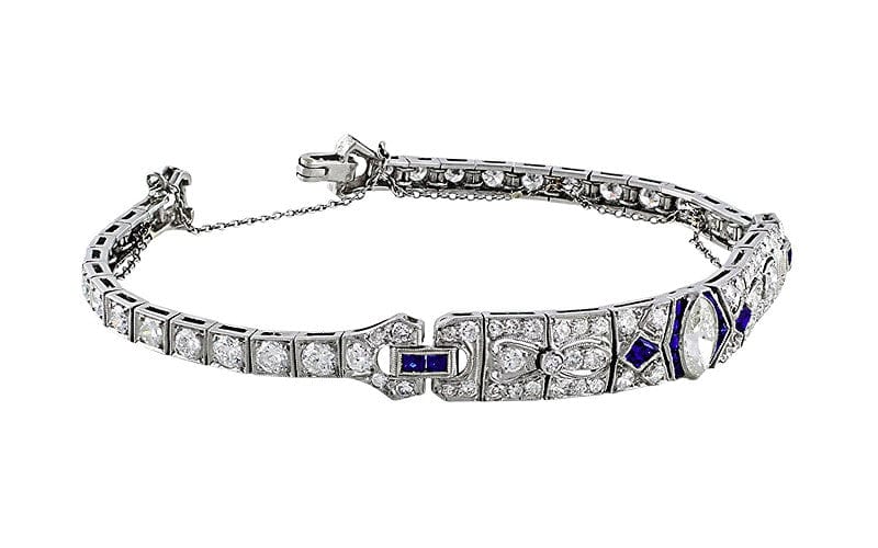 Platinum 1920's Diamond Sapphire Bracelet