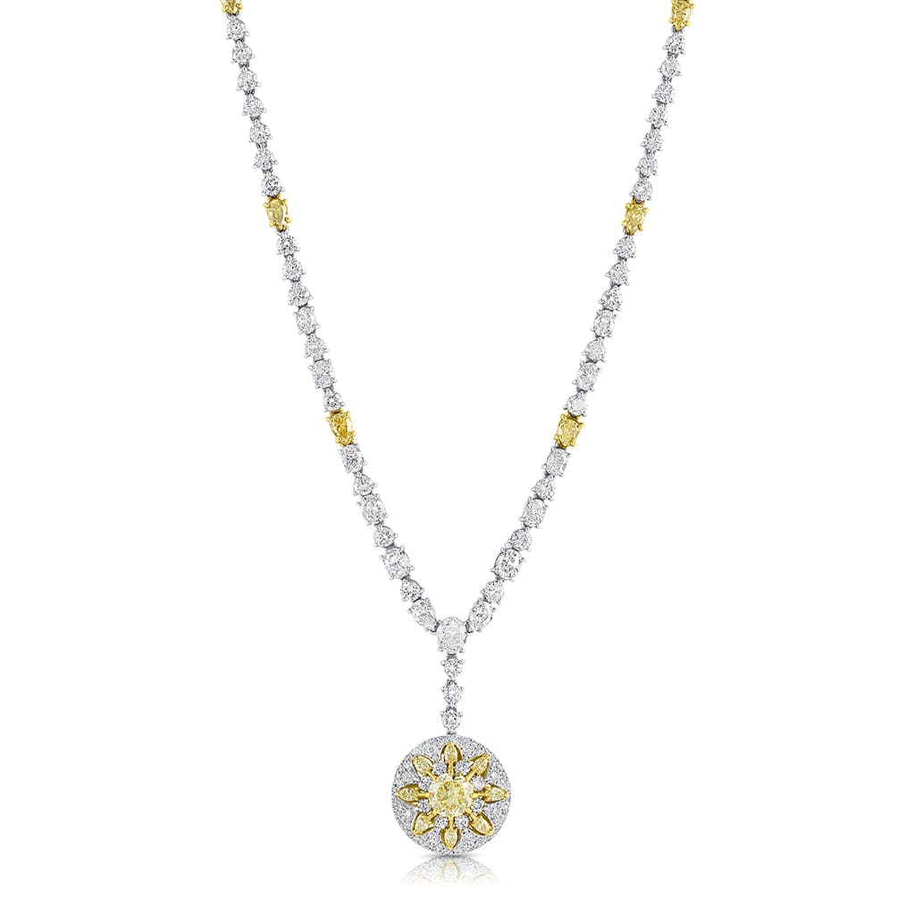 Rivière Platinum 18K Gold Fancy Yellow Diamond Sunburst Necklace, GIA Certified
