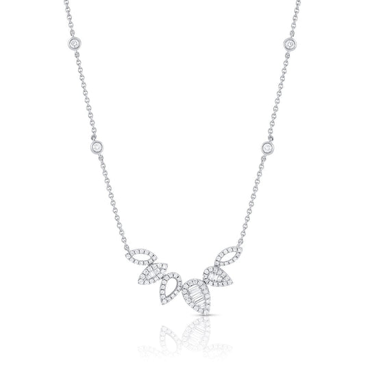 18K White Gold Diamond Pear and Marquise Bar Pendant Necklace
