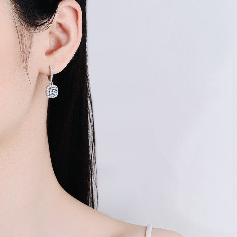 ELVORIA Square Moissanite Stud Earrings 5mm – Platinum Plated 925 Sterling Silver (GRA Certified)
