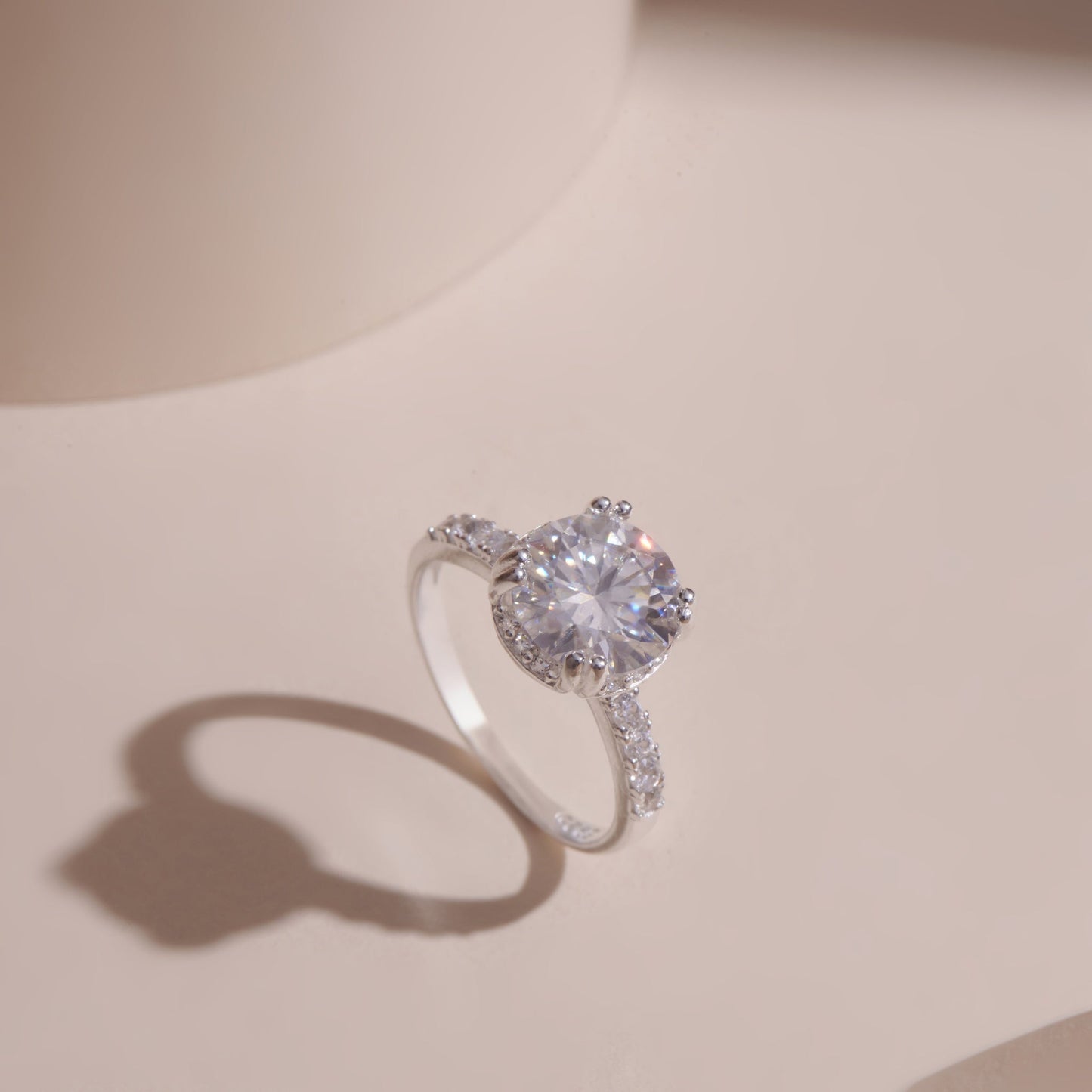 ELVORIA 10mm Moissanite Ring GRA ELVDA10 – Platinum Plated 925 Sterling Silver