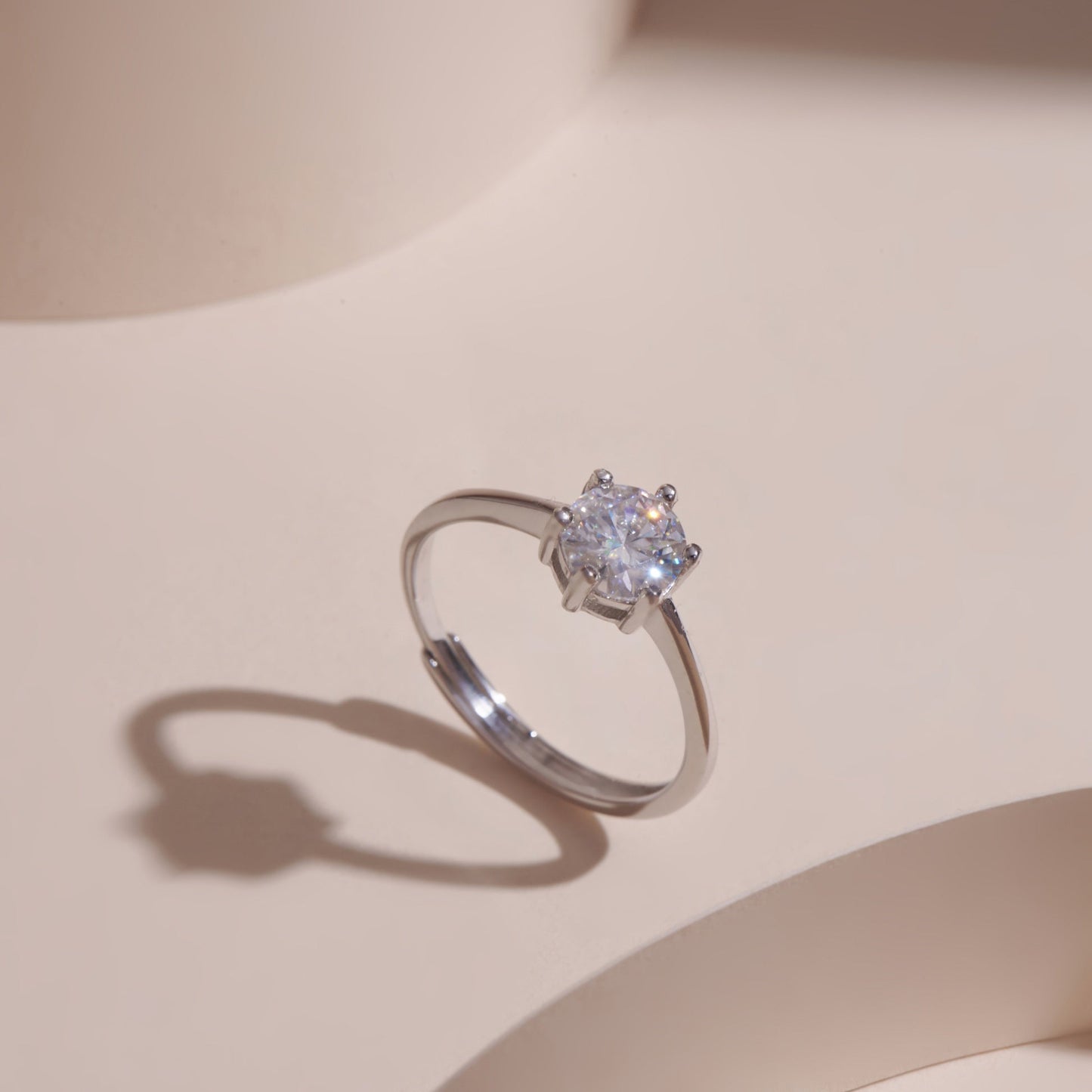 ELVORIA 6.5mm Moissanite Ring GRA ELVDA93 – Platinum Plated 925 Sterling Silver (Adjustable)