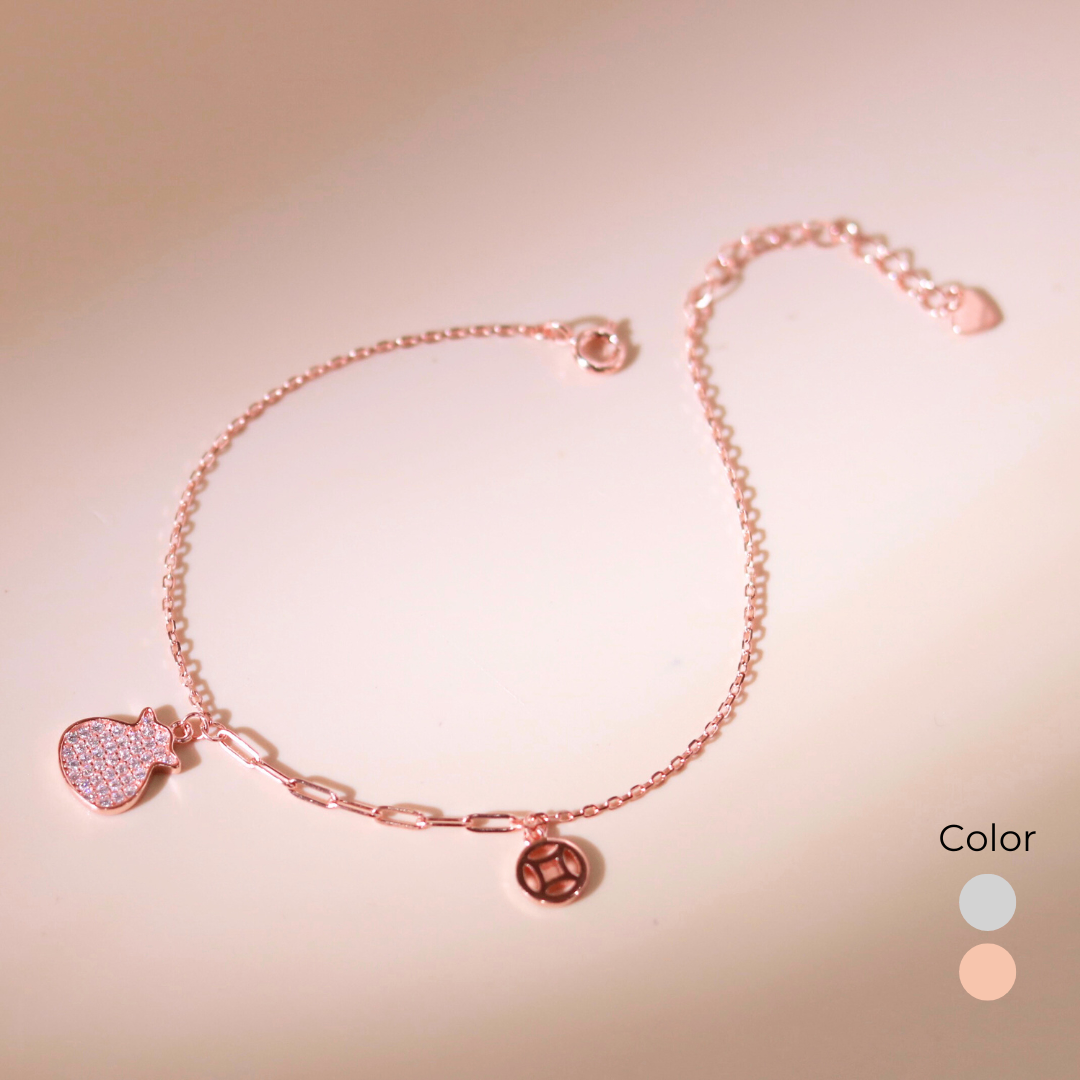 ELVORIA Lucky Coin Pouch Bracelet – Rose Gold & Platinum Plated 925 Sterling Silver