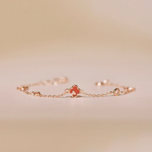 ELVORIA Cindy Modern Clover Bracelet – Rose Gold & Platinum Plated 925 Sterling Silver