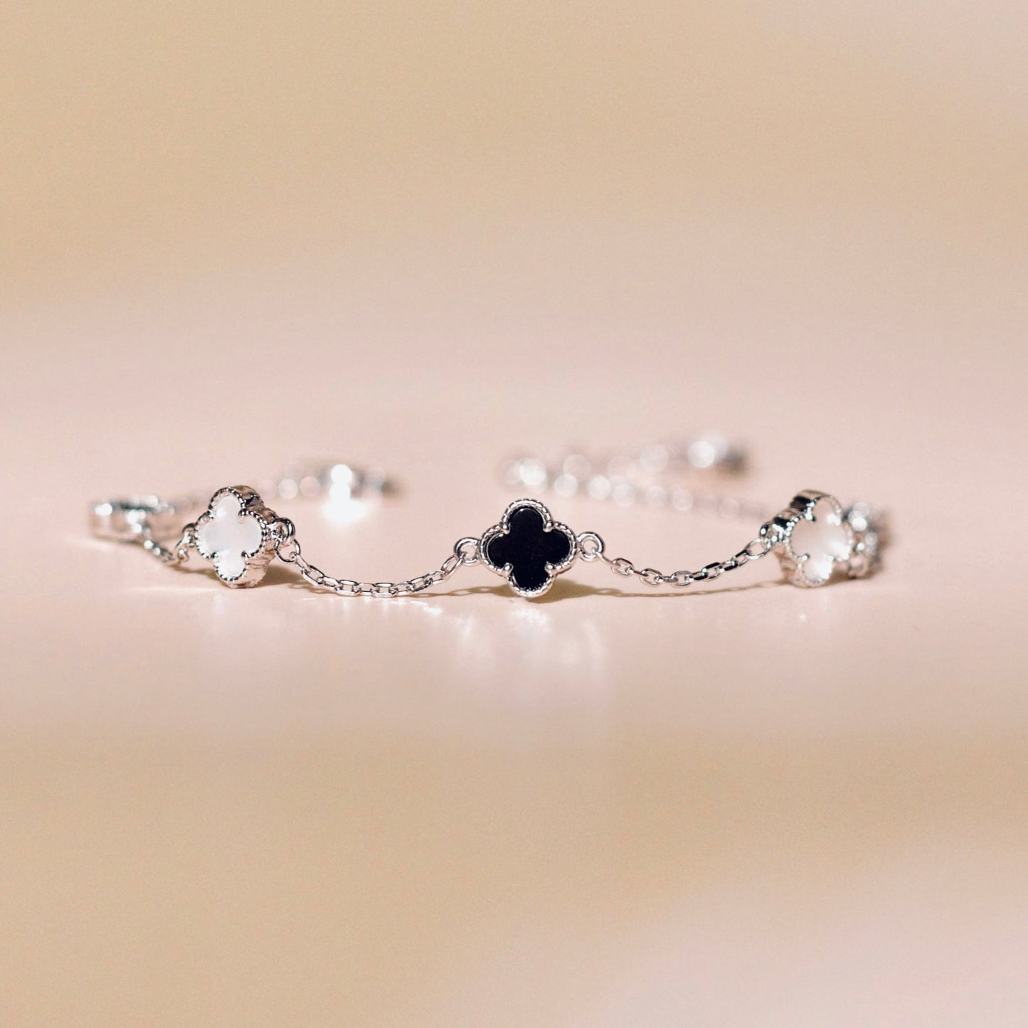 ELVORIA 18K Rose Gold & Platinum Plated Clover Bracelet – 925 Sterling Silver