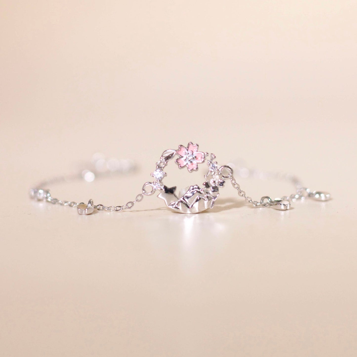 ELVORIA Cherry Bloom Bracelet – Rose Gold & Platinum Plated 925 Sterling Silver