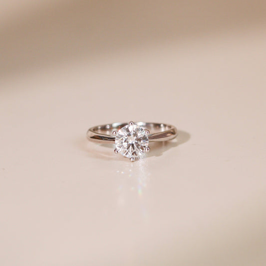 ELVORIA 6.5mm Moissanite Ring GRA ELVDA143 – Platinum Plated 925 Sterling Silver