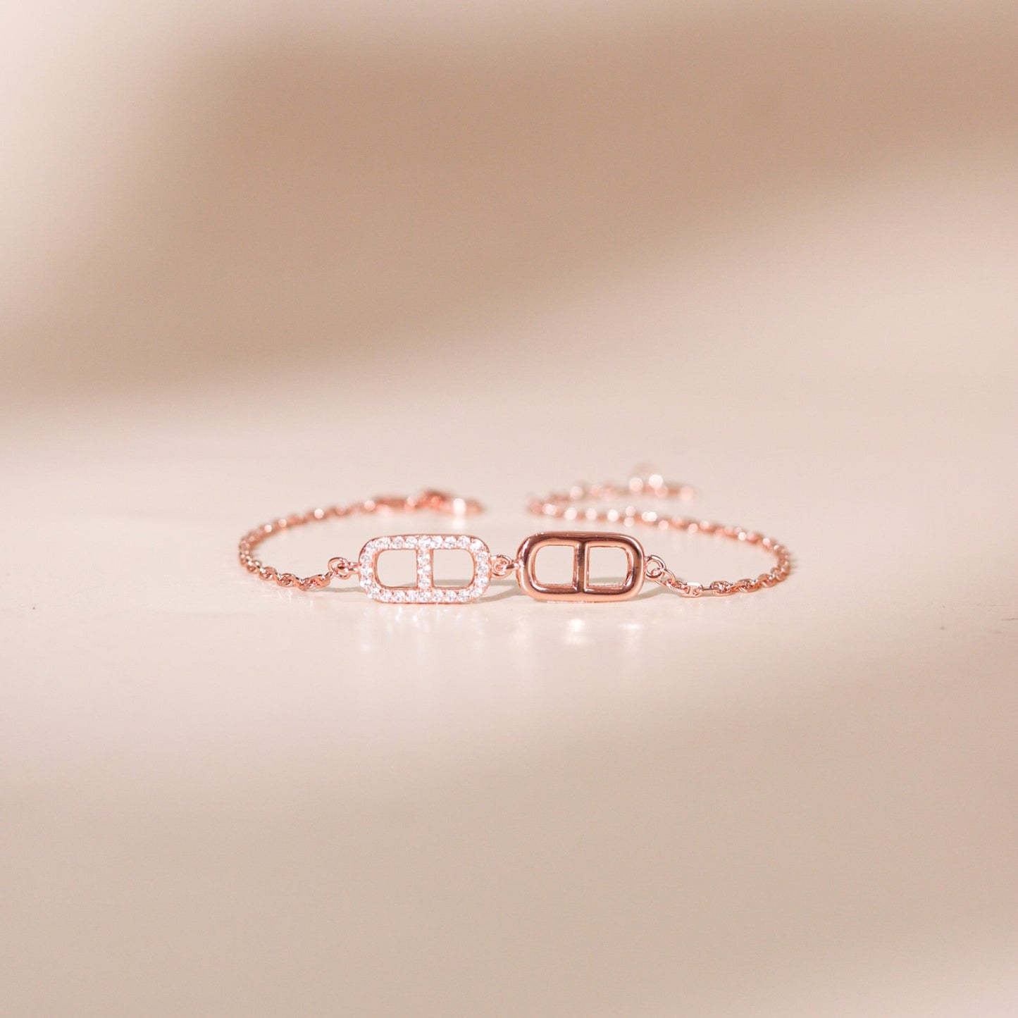 ELVORIA Ella Double-Link Rose Gold Bracelet – 18K Gold Plated 925 Sterling Silver