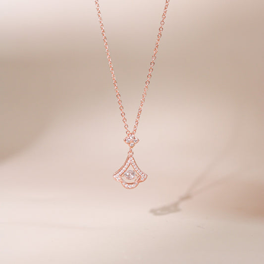 ELVORIA Amelia Fan Necklace – 18K Rose Gold Plated 925 Sterling Silver