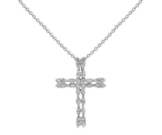 18k White Gold Diamond Cross Pendant Chain