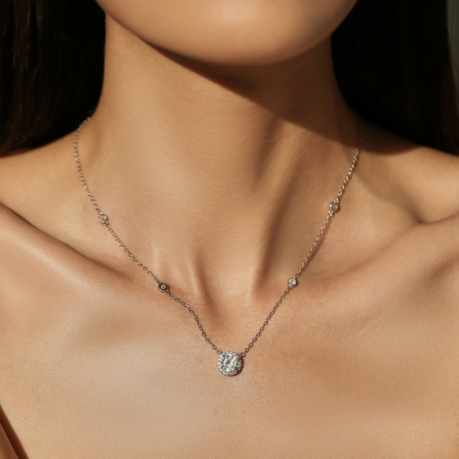 Elegant Round CZ Necklace – 925 Sterling Silver Fine Jewelry for Women