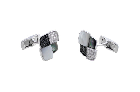 18kt White Gold Diamond & Mother of Pearl CuffLinks