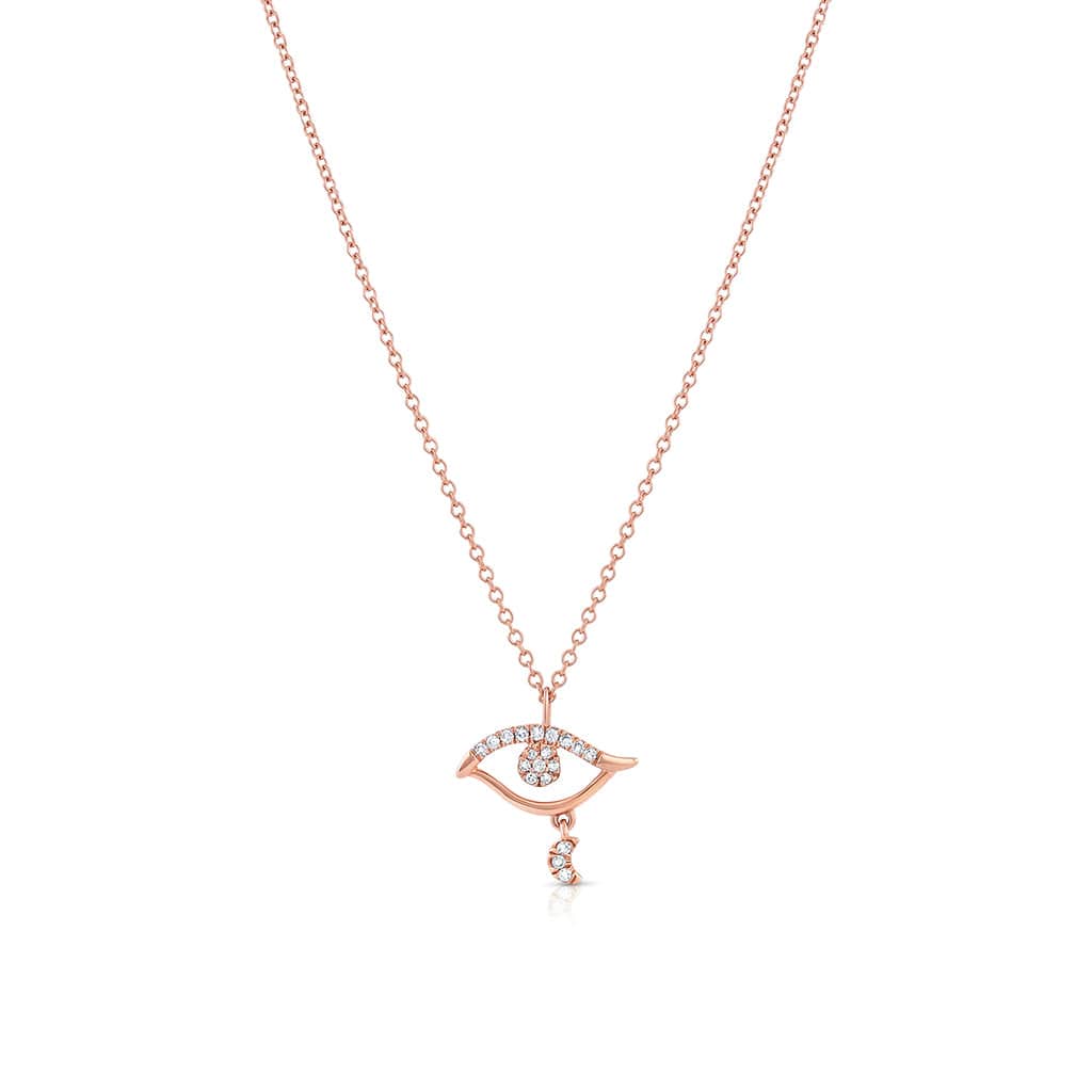 18K Rose Gold Diamond Scrolled Evil Eye Pendant Necklace