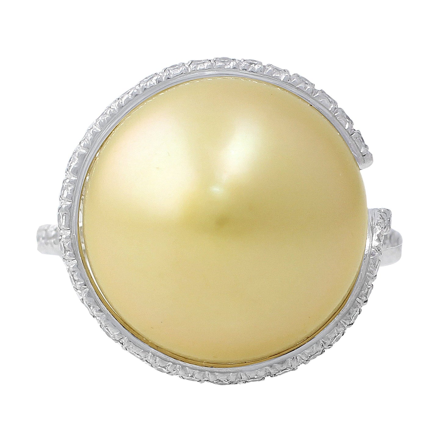 Platinum Diamond 14mm Gold Pearl Ring