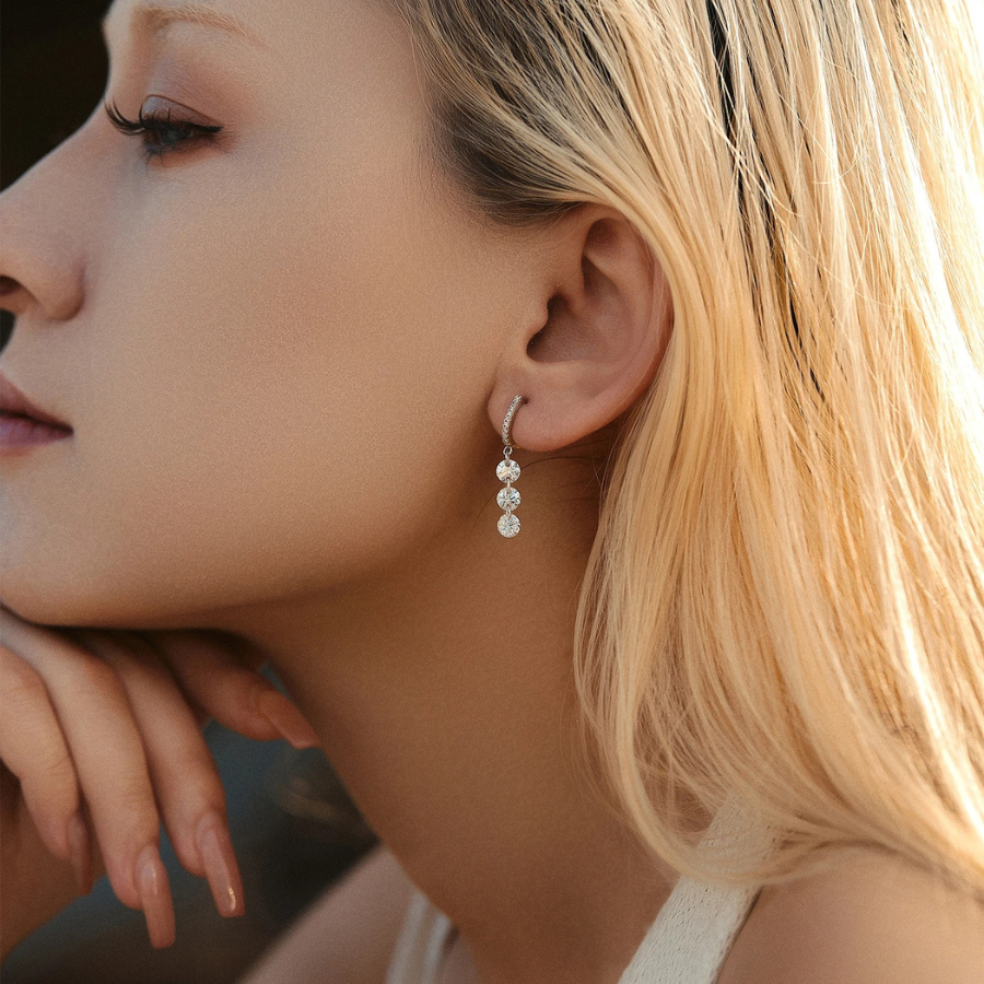 Sparkling Clear CZ Swing Dangle Earrings – 925 Sterling Silver